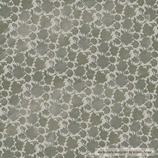 Sage green floral damask pattern on cream background lumbar pillow cover.