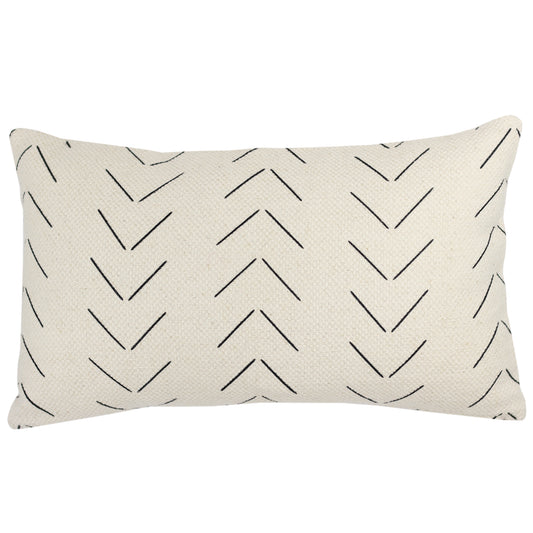 Cream lumbar pillow with black chevron line pattern throughout.