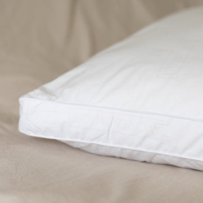 White rectangular pillow insert with quilted surface and visible seam along edge.