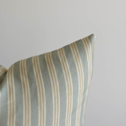 Crosby pillow with vertical sage green and cream stripes in multiple sizes.