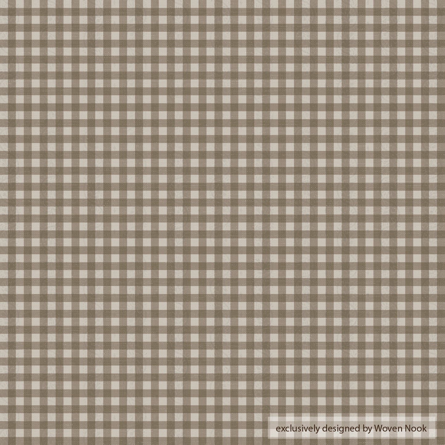 Tan and cream gingham check pattern fabric in small even squares.