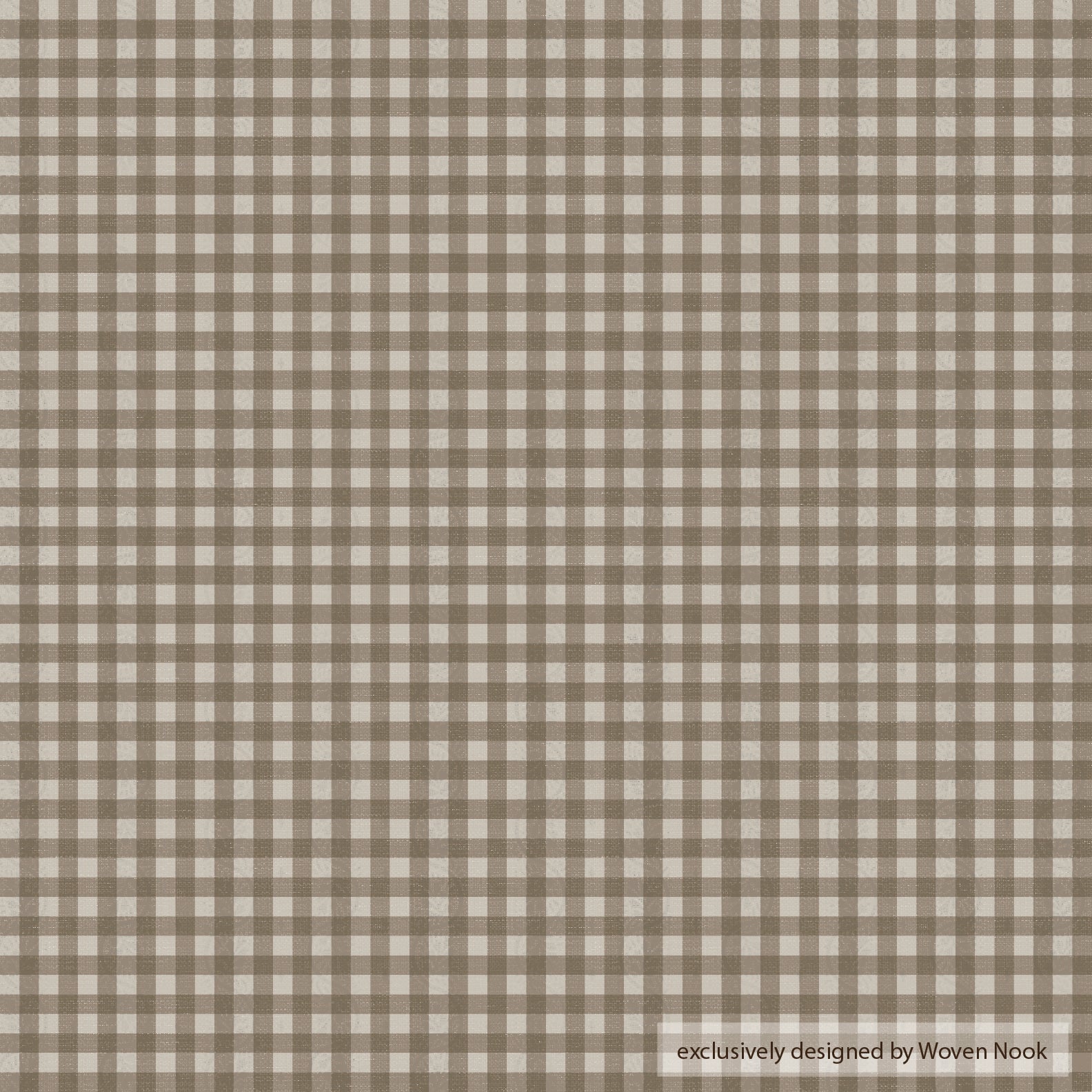 Tan and cream gingham check pattern fabric in small even squares.