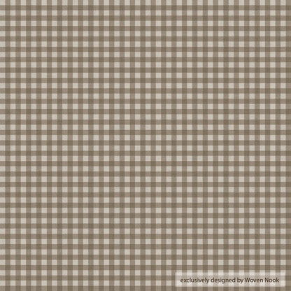 Tan and cream gingham check pattern on lumbar pillow cover.