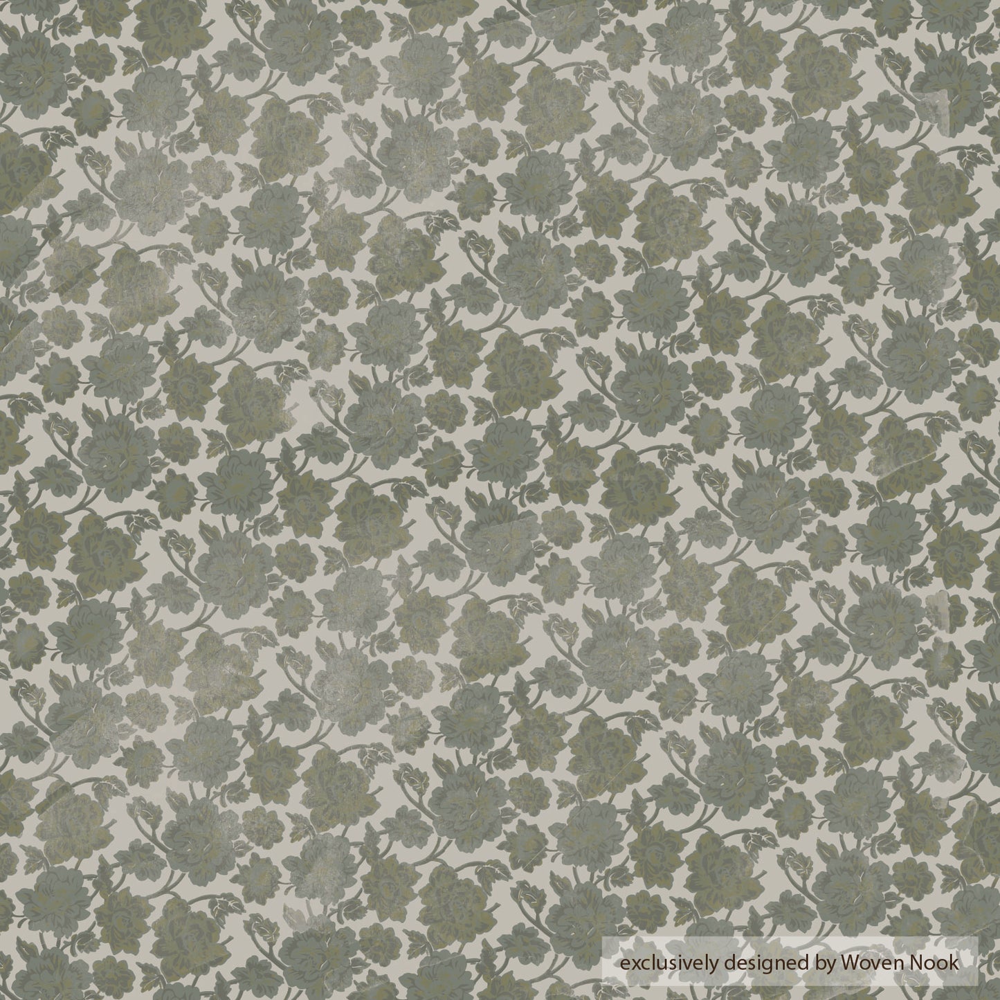 Sage green floral damask pattern on cream background lumbar pillow cover.