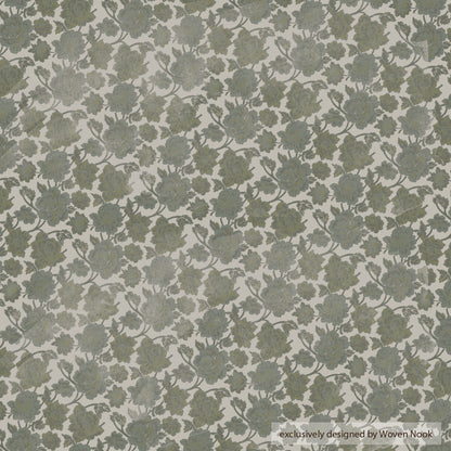 Sage green floral damask pattern on cream background lumbar pillow cover.