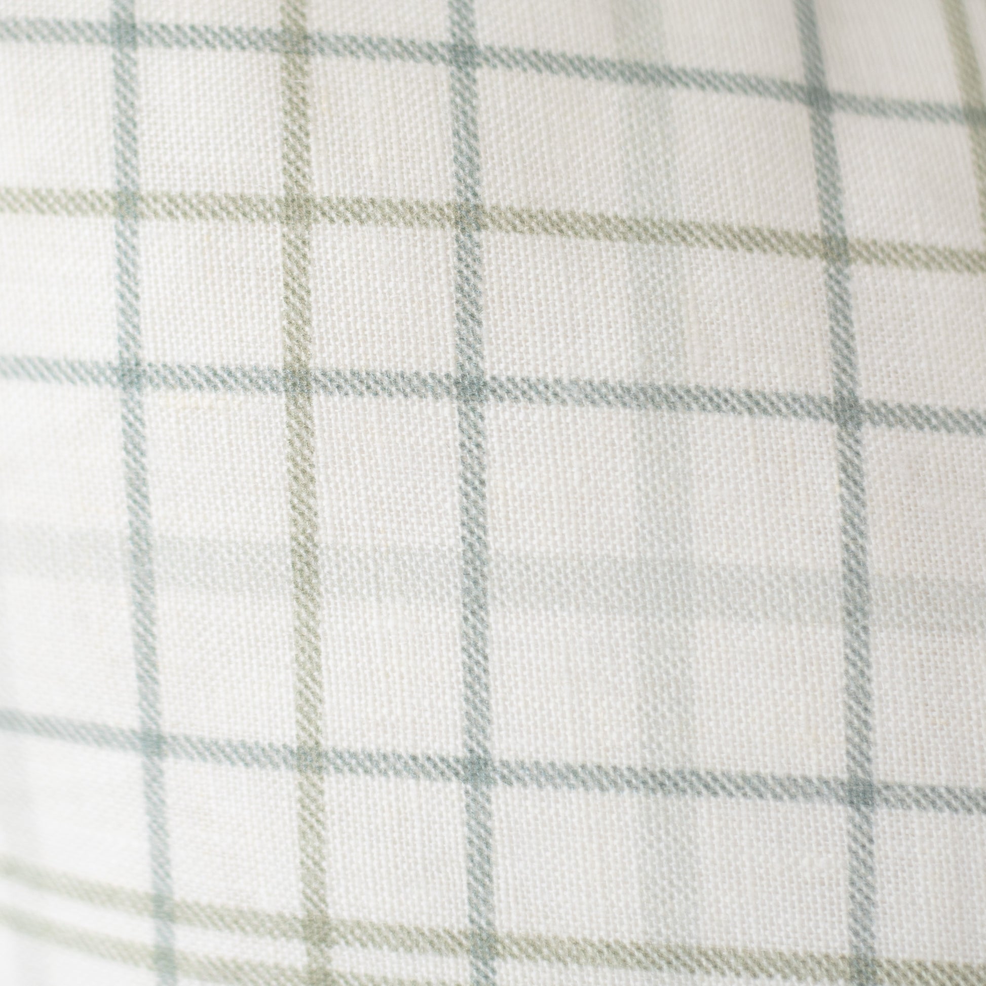 Cream linen with sage green and gray plaid pattern.