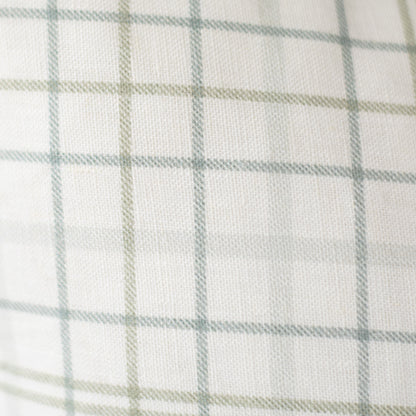 Cream linen with sage green and gray plaid pattern.