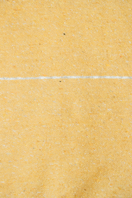 Yellow woven fabric with horizontal white stripe detail across the center.