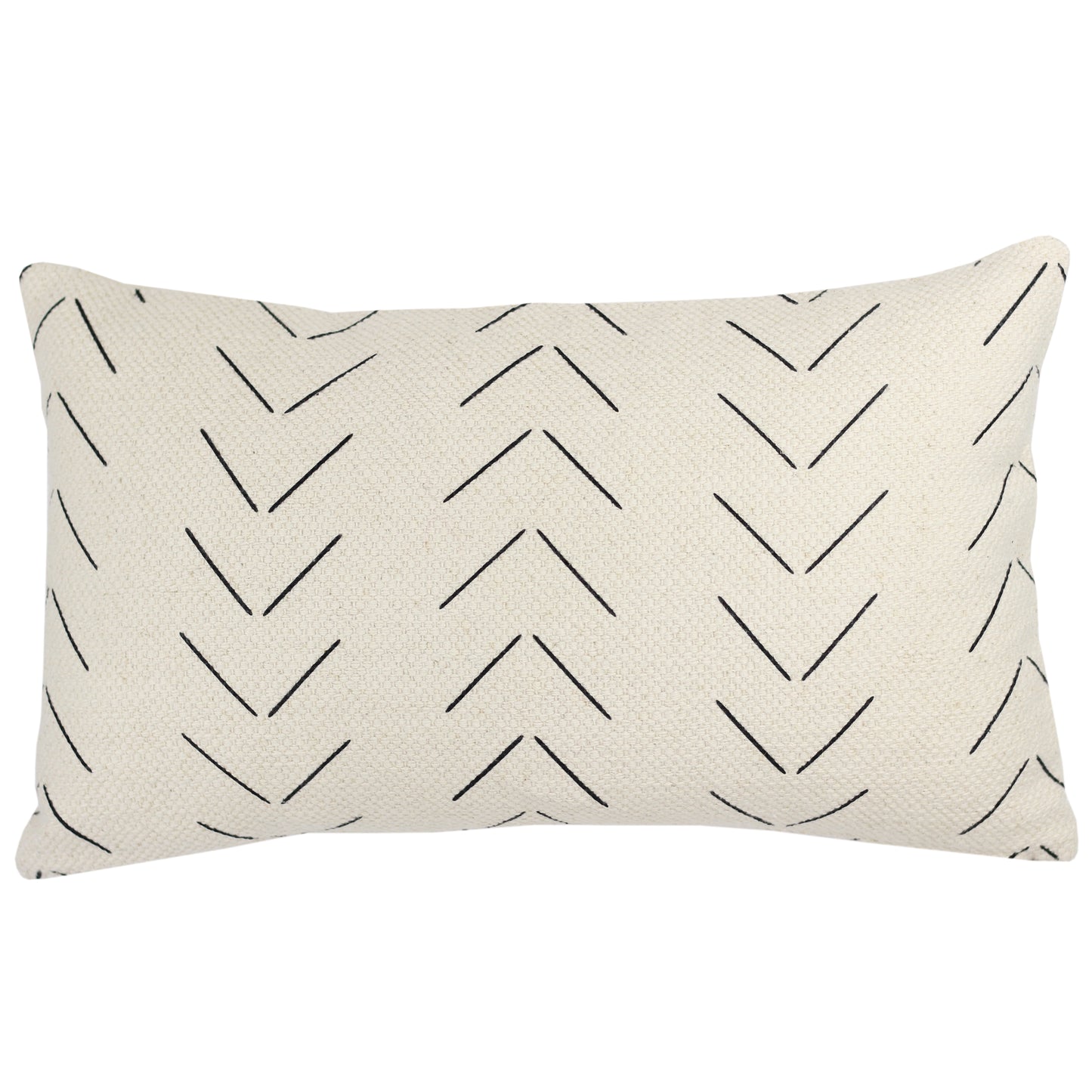Cream lumbar pillow with black chevron line pattern throughout.