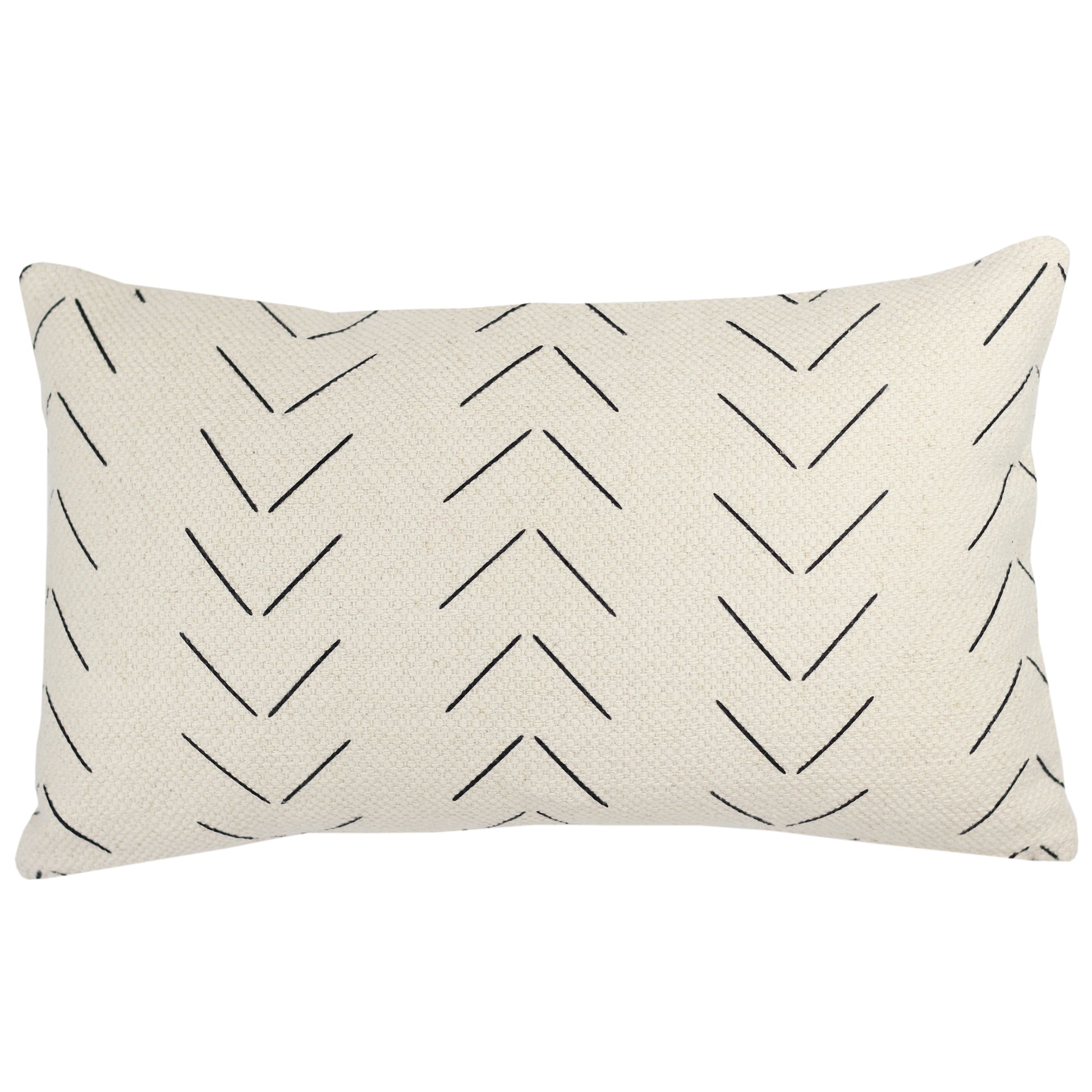Cream lumbar pillow with black chevron line pattern throughout.