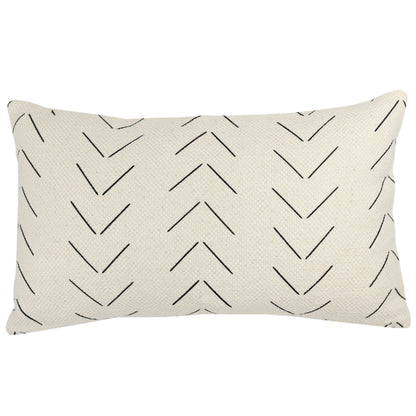 Cream lumbar pillow with black chevron line pattern throughout.