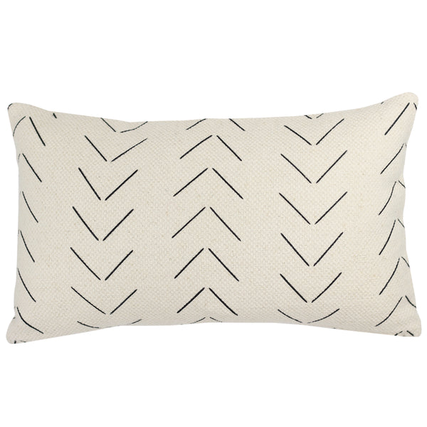 Cream lumbar pillow with black chevron line pattern throughout.