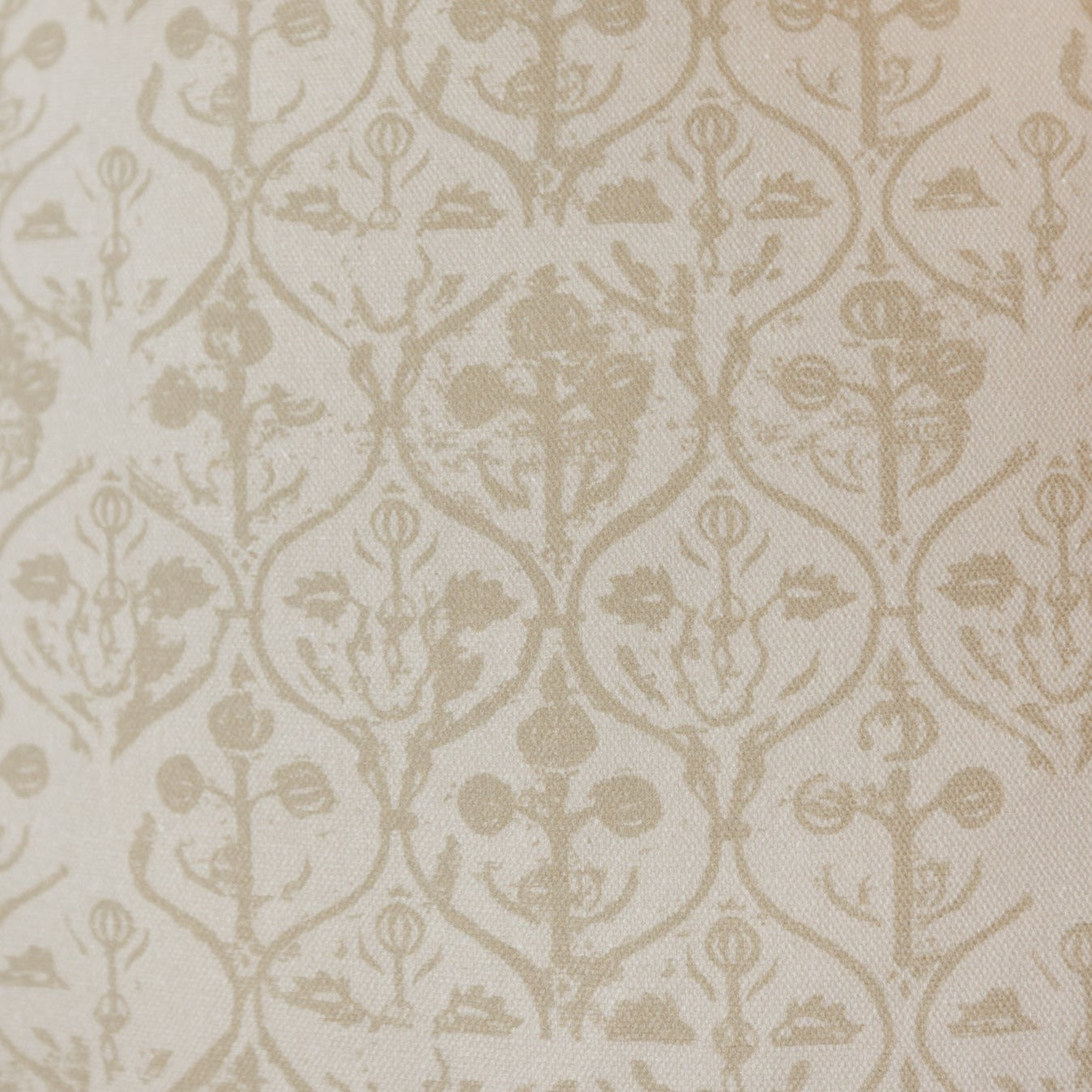 Cream pillow cover with beige floral and botanical damask pattern throughout.
