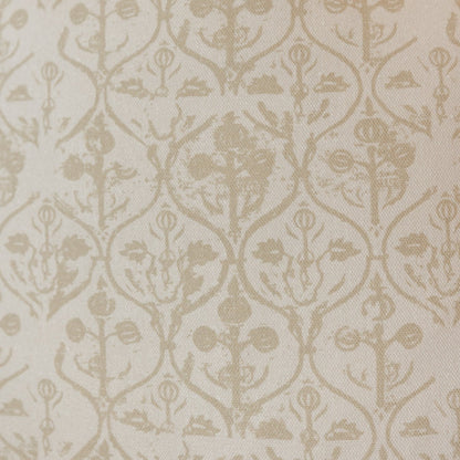 Cream pillow cover with beige floral and botanical damask pattern throughout.